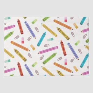 Colorful School Crayons and Pencils Pattern Tissue Paper