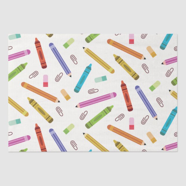 Colorful School Crayons and Pencils  Pattern  Tissue Paper (Front)