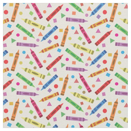 Colorful School Crayons with Shapes Pattern Fabric