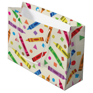 Colorful School Crayons with Shapes Pattern Large Gift Bag