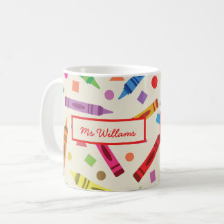 Colorful School Crayons with Shapes Teacher Name Coffee Mug