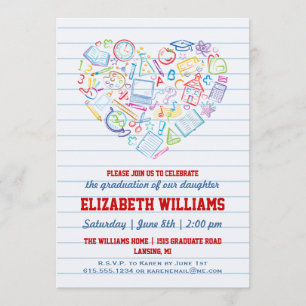 Colorful School Heart Graduation Invitation