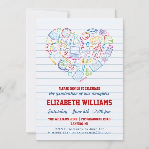 Colorful School Heart Graduation Invitation