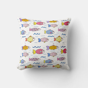 Colorful School of Fish Throw Pillow