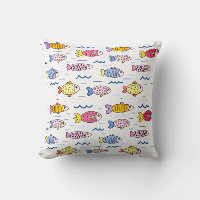 Colorful School of Fish Throw Pillow (Front)