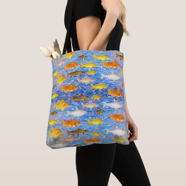 Colorful School of Fish Tote Bag (Close Up)