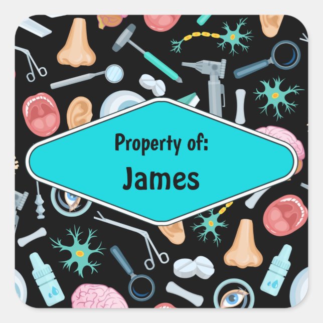 Colorful School Science lab Pattern Personalized Square Sticker (Front)
