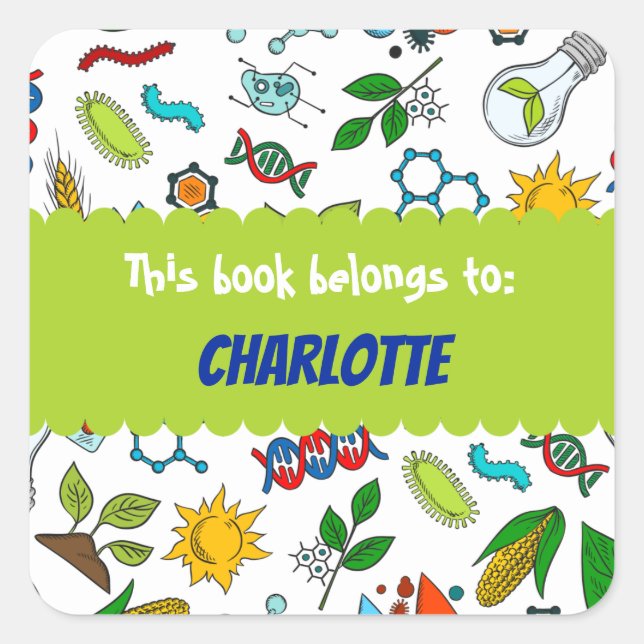Colorful School Science Pattern Personalized Squar Square Sticker (Front)