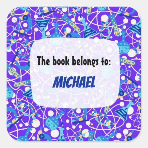 Colorful School Science Pattern Personalized Square Sticker