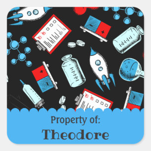 Colorful School Science Pattern Personalized Square Sticker