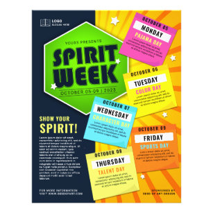 Colorful School Spirit Week Event Calendar Flyer