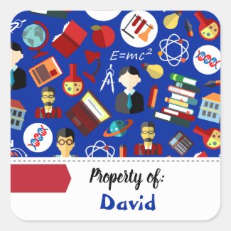 Colorful School Supplies Blue Kids Name Label