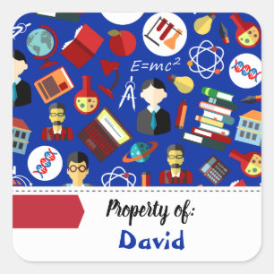 Colorful School Supplies Blue Kids Name Label