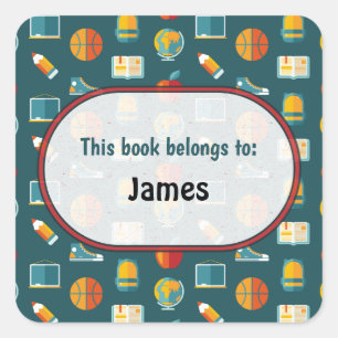 Colorful School Supplies Pattern Personalized Squa Square Sticker