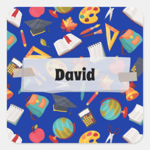 Colorful School Supplies Pattern Personalized Square Sticker