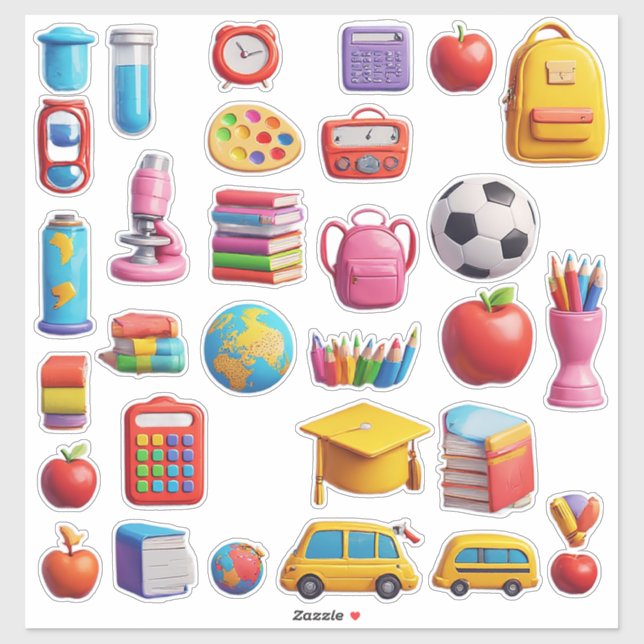 Colorful School Supplies Sticker Set For Students (Sheet)