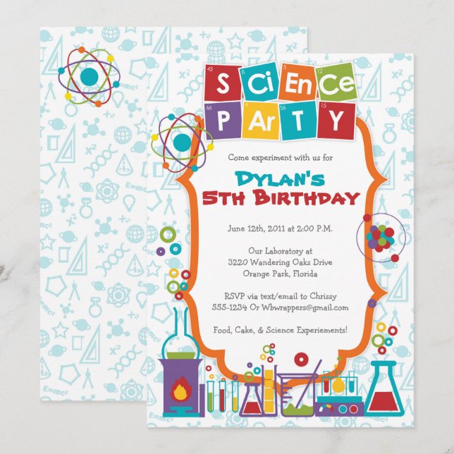 Colorful Science Themed Party Invitation (Front/Back)