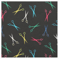 Colorful Scissor Pattern Black Background Fabric