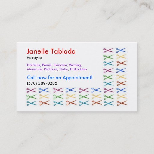 Customizable colorful scissors, hairstylist, business card