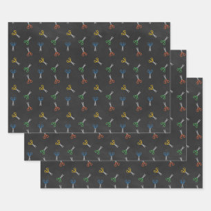 Colorful Scissors on Chalkboard Wrapping Paper Sheets