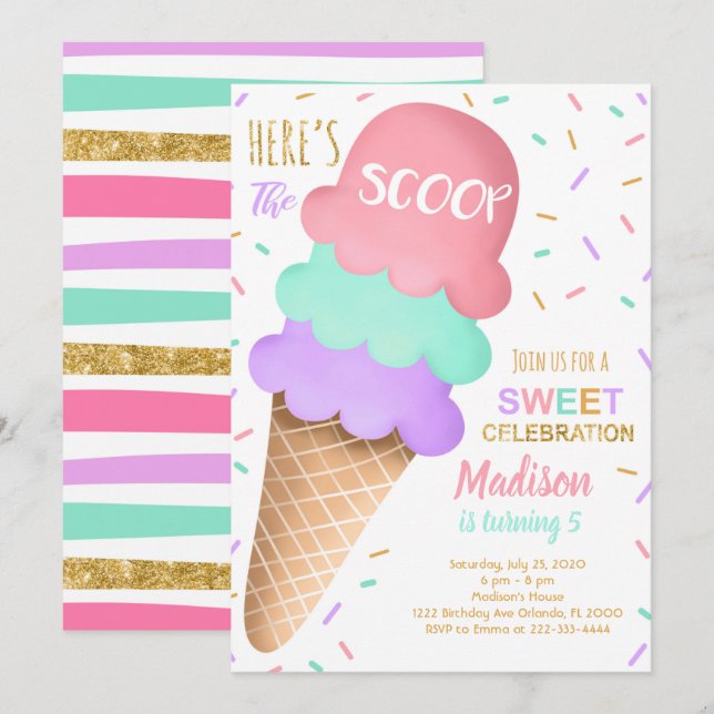 Colorful Scoop Ice Cream Birthday Invitation (Front/Back)