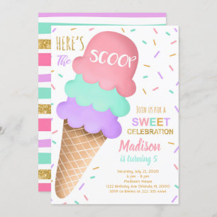 Colorful Scoop Ice Cream Birthday Invitation