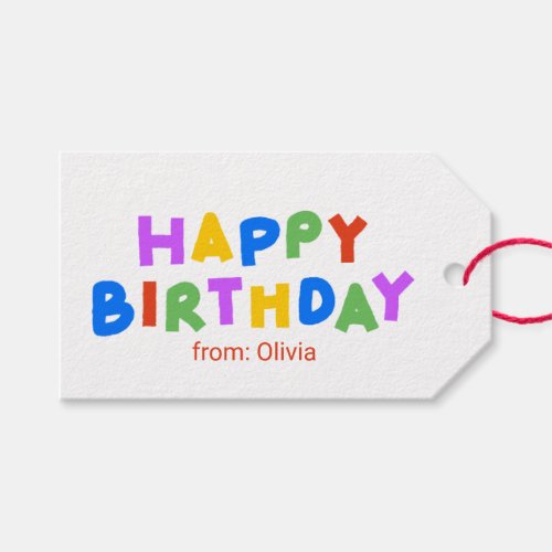 Colorful Script Happy Birthday Gift Tags