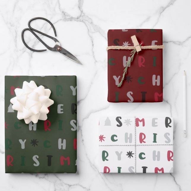 colorful script merry christmas holiday wrapping paper sheets (Front)