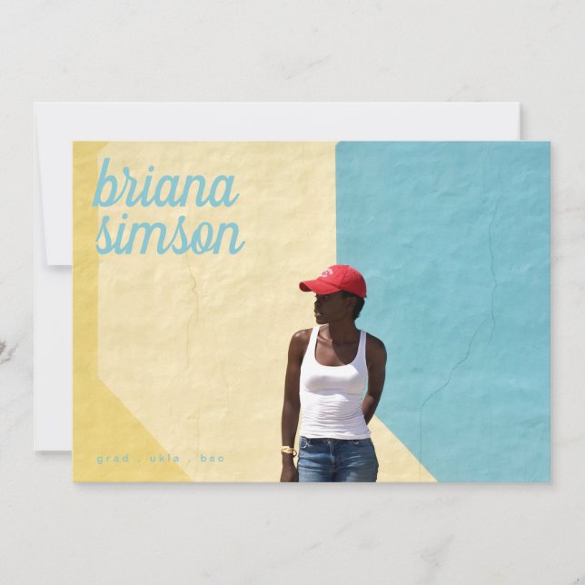 Colorful Script Name Grad Graduate Two Photo Announcement (Front)