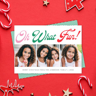 Colorful Script Oh What Fun! 3-Photo Holiday Card