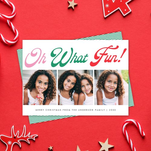 Colorful Script Oh What Fun 3_Photo Holiday Card