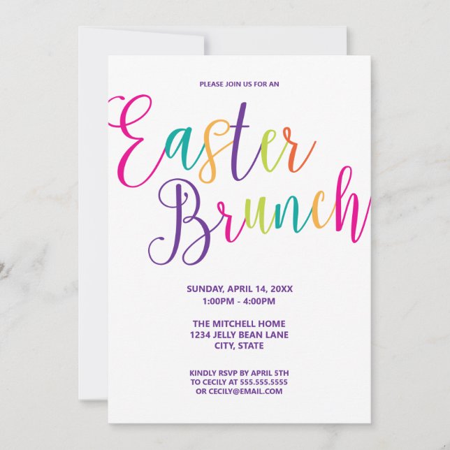 Colorful Script Typography Easter Brunch Invitation (Front)