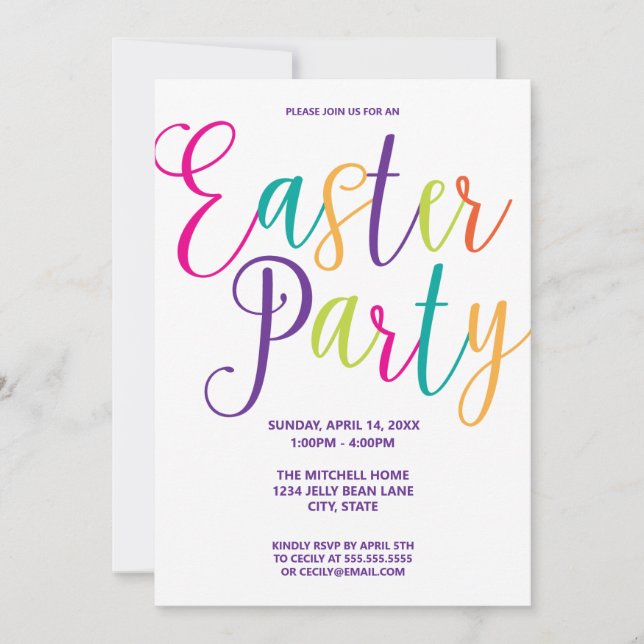 Colorful Script Typography Easter Party Invitation (Front)