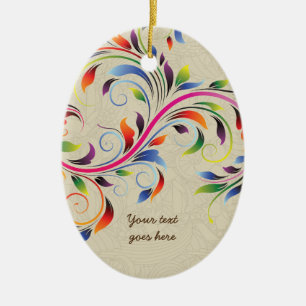 Colorful scroll leaf, beige floral retro ornament