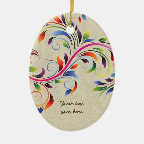 Colorful scroll leaf beige floral retro ornament