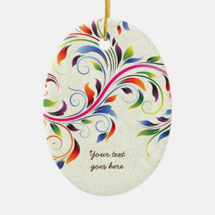 Colorful scroll leaf, ecru floral retro ornament