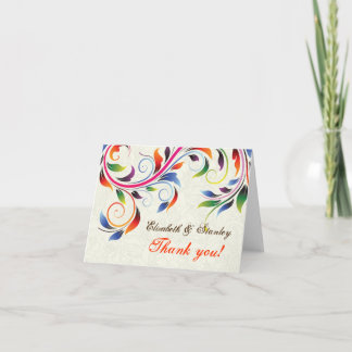 Colorful scroll leaf on ecru wedding Thank You Card