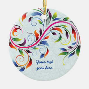 Colorful scroll leaf, pale blue floral ornament