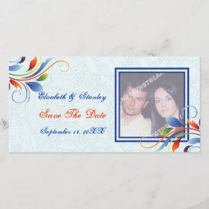 Colorful scroll leaf pale blue Save the Date