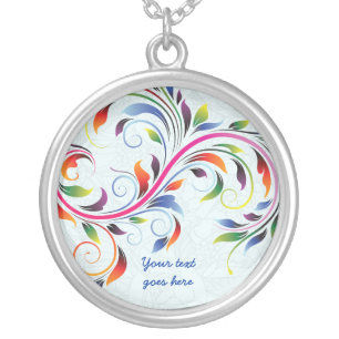 Colorful scroll leaf pale blue silver necklace