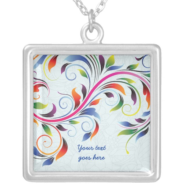 Colorful scroll leaf, pale blue silver necklace (Front)