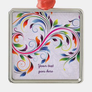 Colorful scroll leaf, purple floral retro ornament