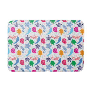 Colorful Sea Animals Illustration Pattern Bath Mat