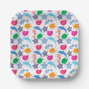 Colorful Sea Animals Illustration Pattern Paper Plates