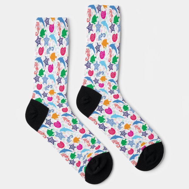 Colorful Sea Animals Illustration Pattern Socks (Right)
