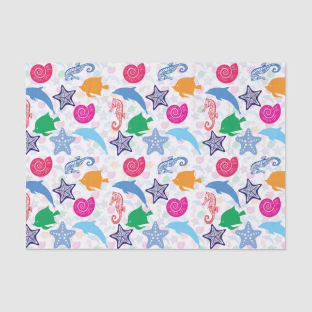 Colorful Sea Animals Illustration Pattern Tissue Paper (Front)