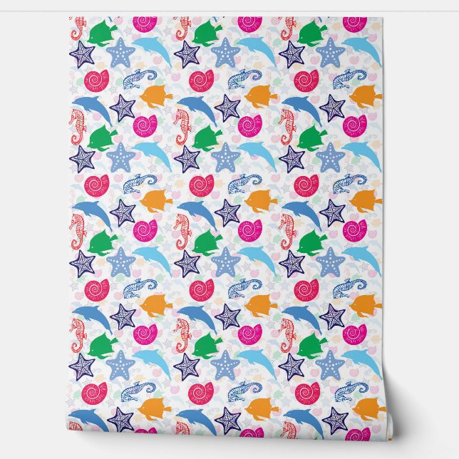 Colorful Sea Animals Illustration Pattern Wall (Unrolling)
