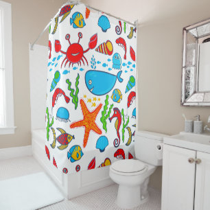 Colorful Sea Animals Pattern Shower Curtain