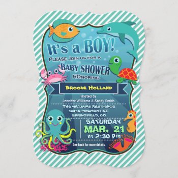 Colorful Sea Creatures; Boy Baby Shower Invitation by Card_Stop at Zazzle