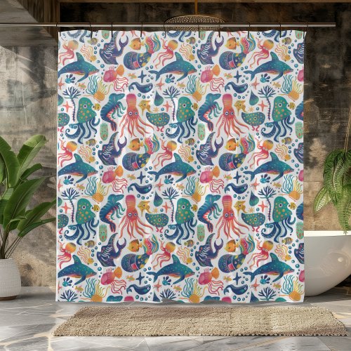 Colorful Sea Creatures Shower Curtain